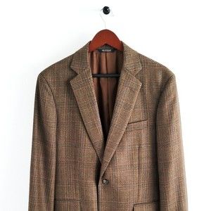 NEW Brooks Brothers Italian Wool Madison Glen Plaid Blazer 40R Sport Coat Brown